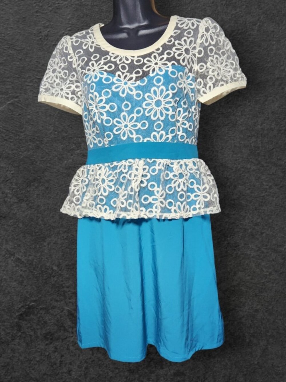 A'reve Anthropologie Blue And White Daisy Lace Overlay Dress Size S Spring